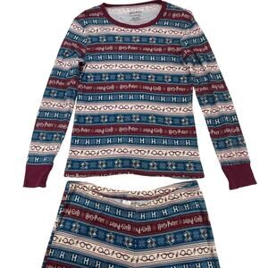 Harry Potter Fair Isle Pajama Set 100% Cotton Blue Red XL Women’s Hogwarts